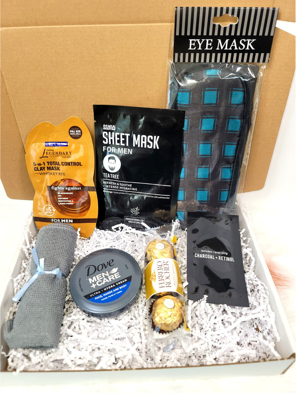 Men's Gift Box with Skincare, Eye Mask, and Chocolates